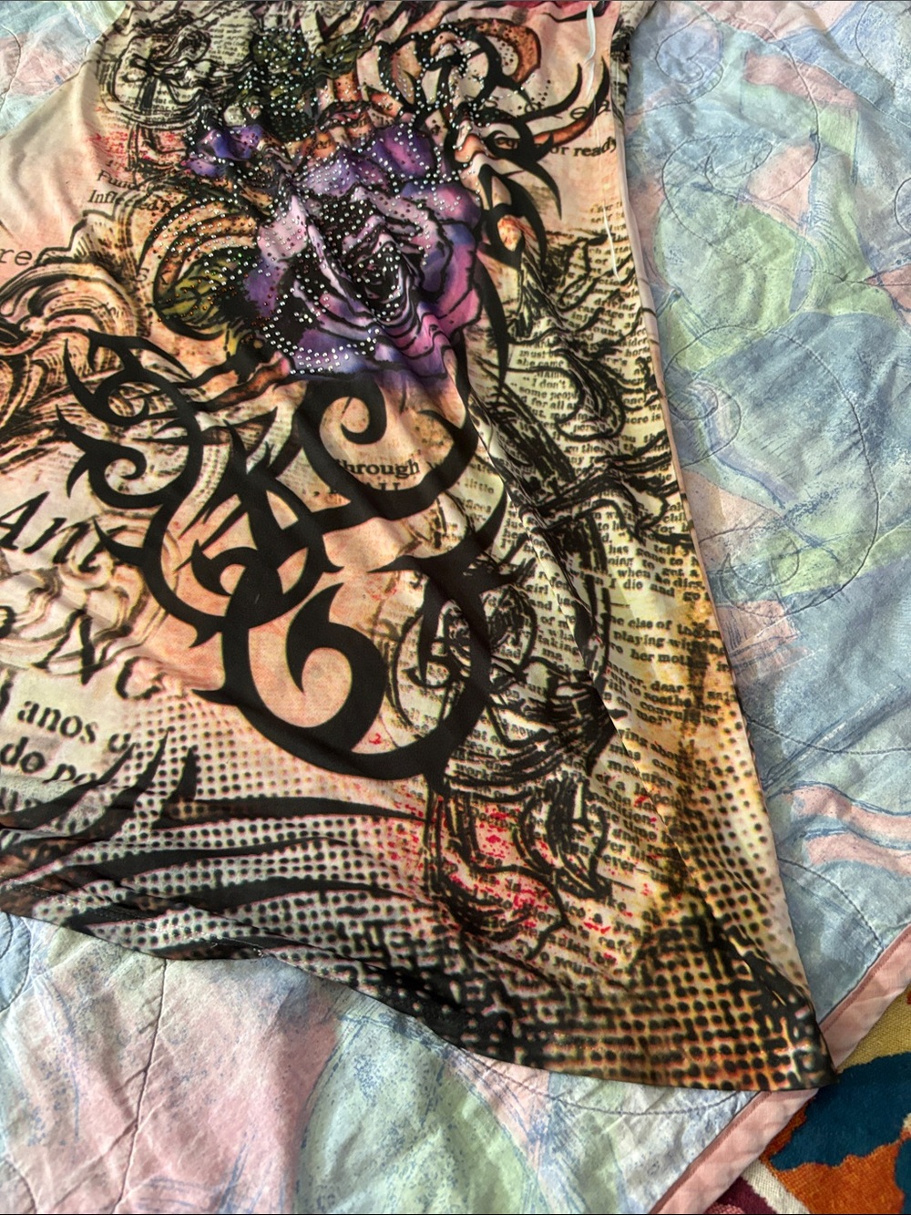 Cristinalove Floral Graphic Chemise in Beige, Purple, Black - Picture 10 of 11